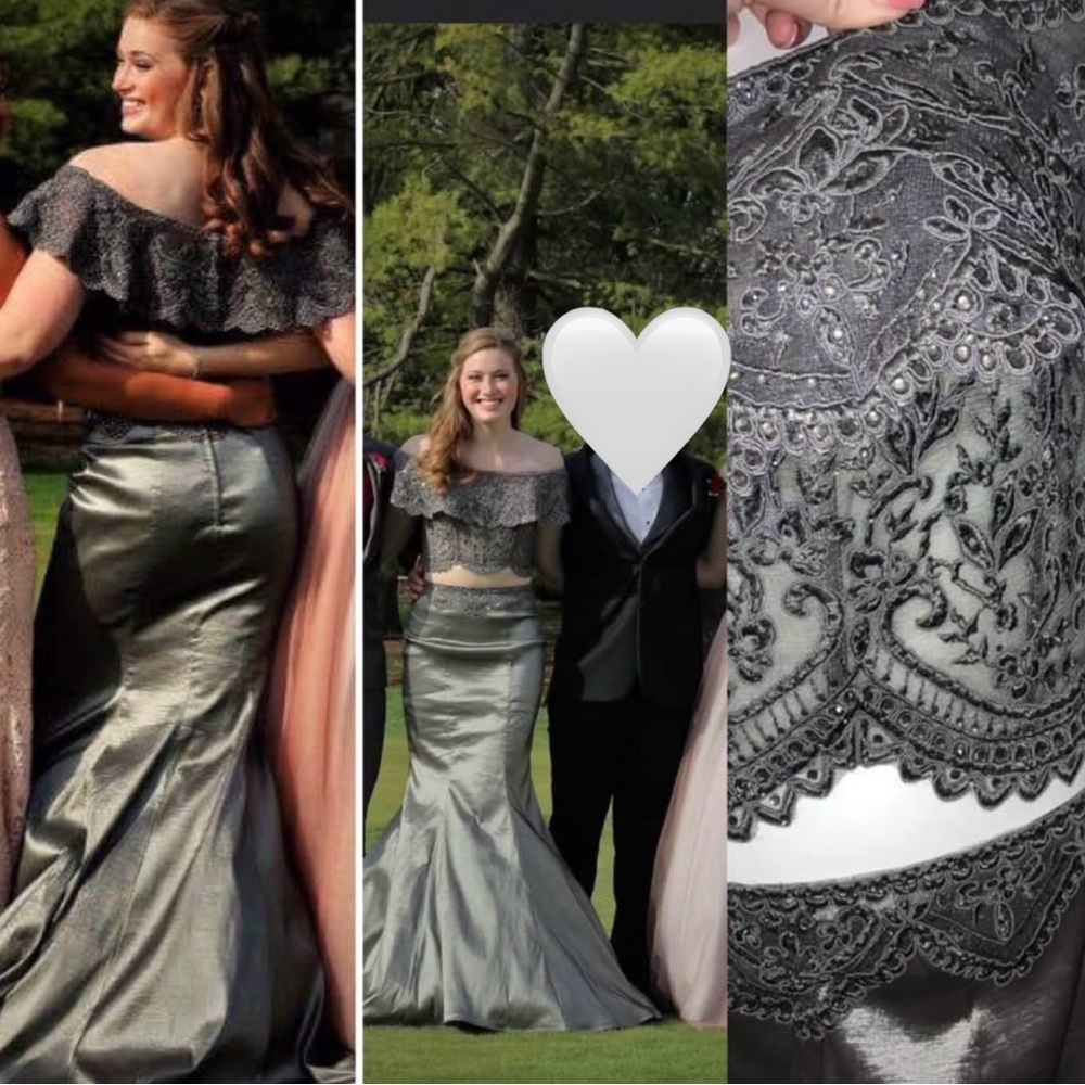 Elegant Gray Off-Shoulder Two-Piece Gown